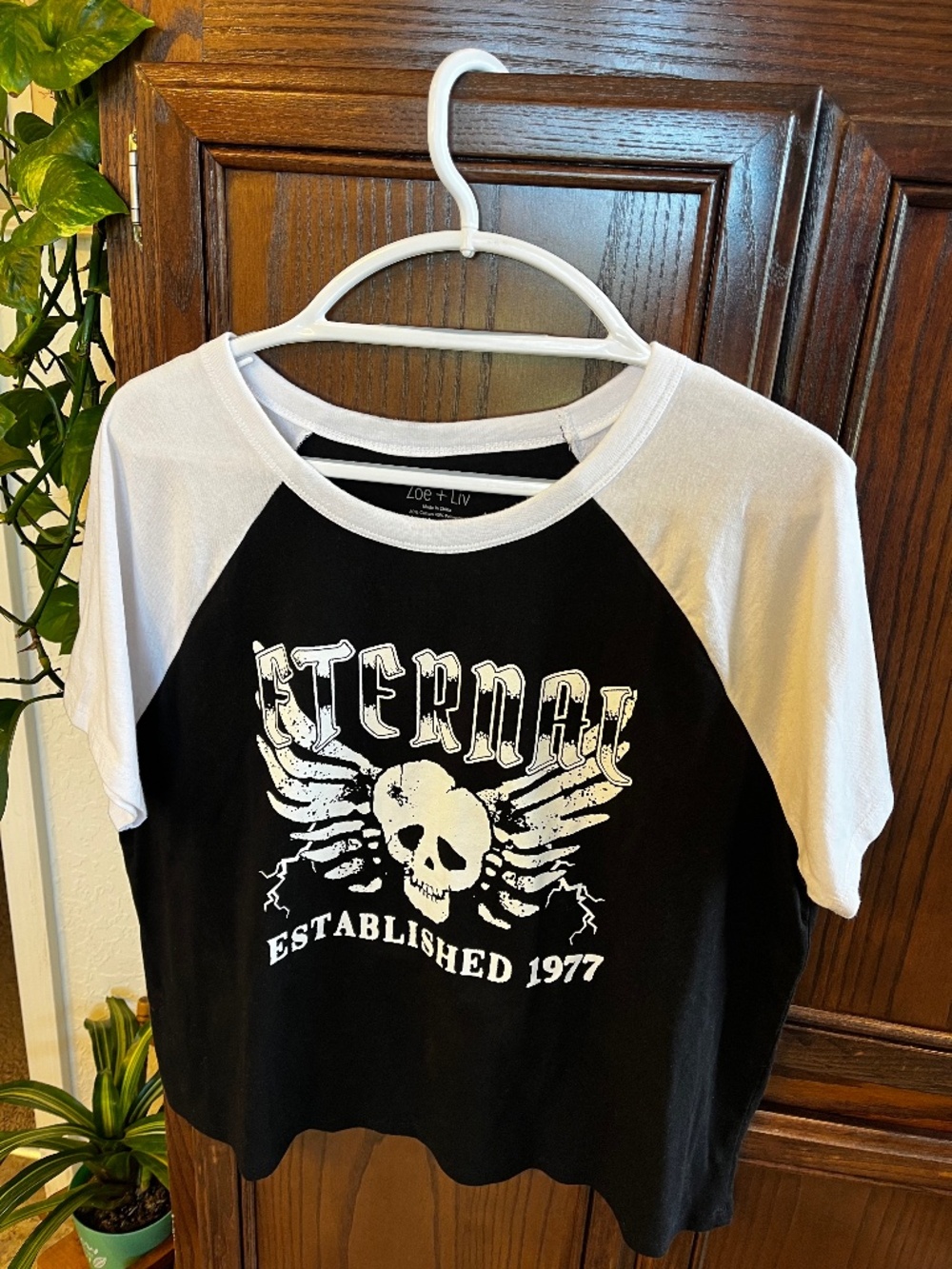 Biker rally rock 80s skull womens tee shirt.